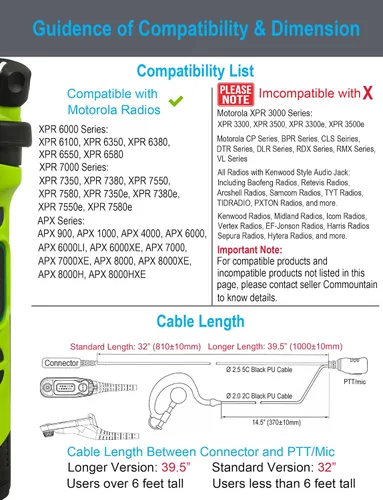 Miniatura 7 de commountain APX-6000 XPR-7550e - Auricular con micrófono compatible con radios Motorola APX-8000 (7000 4000) XPR-7350e (7580e 7380e 7550 7350)