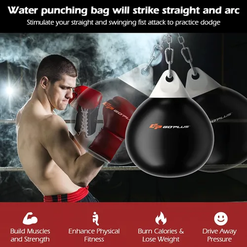 Miniatura 8 de Goplus Bolsa de Agua Aqua, Bolsa de Boxeo Pesada de 180 Libras de 21 Pulgadas / 110 Libras de 18 Pulgadas con Cadena Metálica Ajustable, Manguera