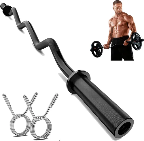 Barra de mancuerna olímpica EZ Curl de Bupans, barra EZ de 47" para entrenamiento de fuerza para levantamiento de pesas, empujes de cadera, bíceps,