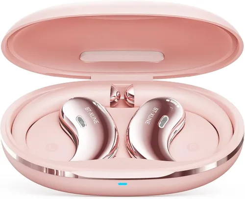 Auriculares Bluetooth de oreja abierta, Bluetooth 6.0, auriculares de oreja abierta, tiempo de reproducción de 36 horas, gancho flexible para Rosa