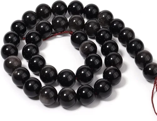Miniatura 6 de 60 cuentas de piedra natural de 15⁄64 pulgadas (6 mm) con cuentas de obsidiana plateada que es una piedra para sanación de la energía. Cuentas Plata