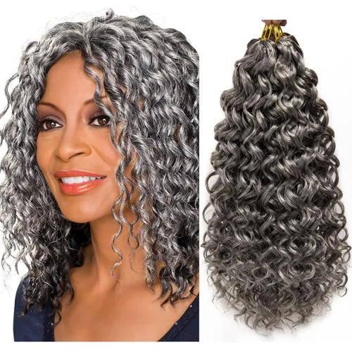 QRHSUKA - Mechones rizados con ganchillo GoGo, cabello ondulado con ganchillo de agua para mujeres, sintético gris, trenzado bohemio, trenza de onda