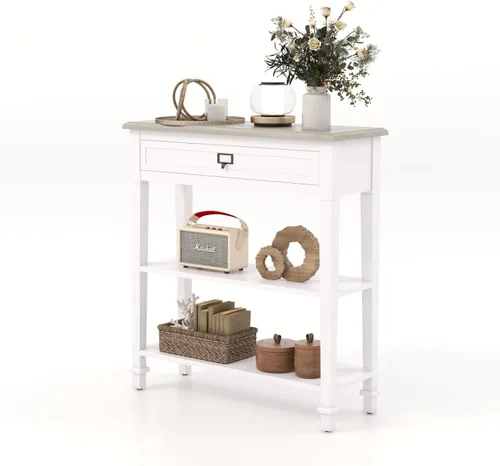 Miniatura 12 de KINTNESS Mesa consola de pasillo, mesa de entrada estrecha con almacenamiento para sala de estar, pasillo, vestíbulo, color gris