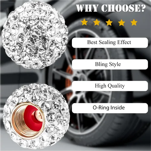 Miniatura 6 de 4 piezas de tapones de válvula de neumático con cristal brillante y diamante, tapones de rueda de coche con diamantes de imitación brillantes