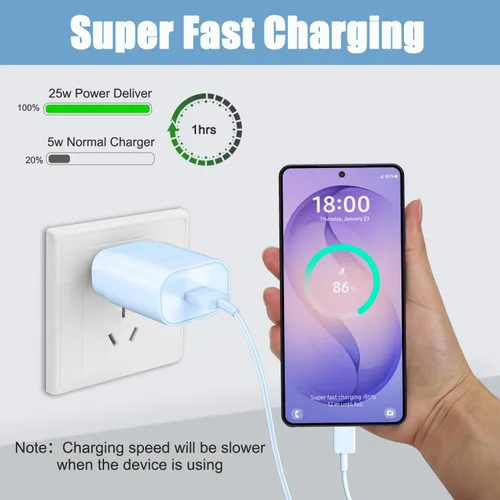 Miniatura 16 de Cargador USB C, carga rápida súper rápida de 25 W tipo C y cable de carga USB C de 6,6 pies para Samsung Galaxy S25/S25 Ultra/S25+/S24/S24