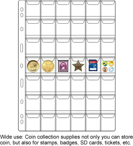 Miniatura 4 de Páginas de monedas de 42 bolsillos para coleccionistas, páginas estándar de colección de monedas de 9 agujeros que se adaptan a la mayoría