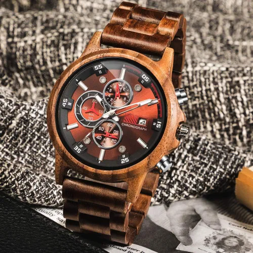 Miniatura 7 de Relojes de madera para hombre, relojes de pulsera casuales de cuarzo de madera para hombres, regalos