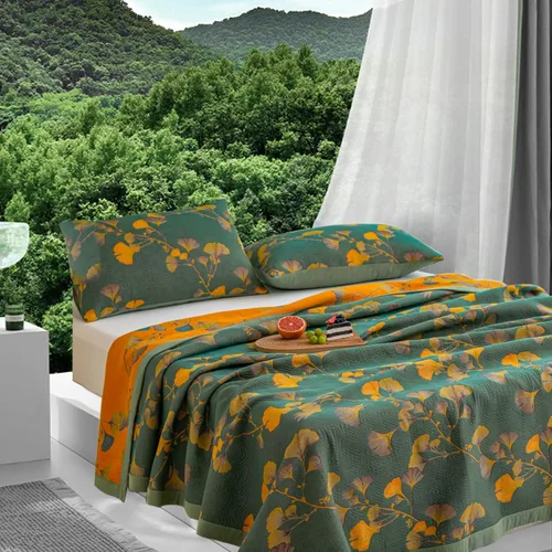 Miniatura 6 de Colcha Reversible de Ginkgo Edredón Ligero de Muselina de Algodón Cubrecama Suave y Transpirable para Todas las Estaciones Tamaño King Ropa de Cama