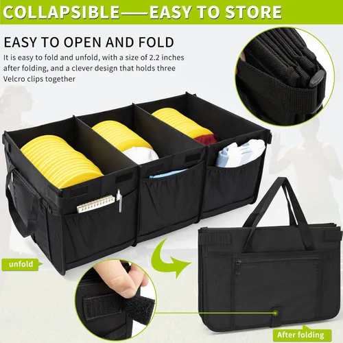 Miniatura 3 de Bolsa de almacenamiento de disco de golf duradera de gran capacidad con divisores y múltiples bolsillos laterales, color negro