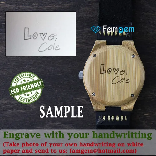 Miniatura 9 de Famgem - Reloj de pulsera para hombre con grabado de madera, correa de cuero personalizada, correa de cuero