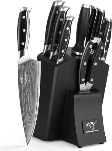 Miniatura 11 de Conjunto de cuchillos de cocina Damasco con bloque - Acero VG10 de 67 capas de afilado al ras, mangos con triple remache, cuchillos de chef, Gris