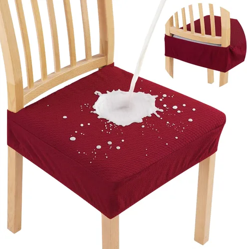 Miniatura 10 de Smiry Juego de 4 fundas de asiento impermeables para sillas de comedor, tela jacquard elástica, extraíble y lavable, fundas protectoras de asiento