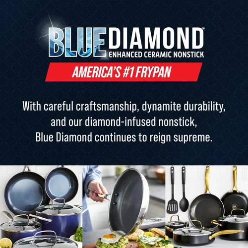 Miniatura 7 de Blue Diamond - Set de ollas de acero inoxidable antiadherente híbrido de 12", con tapa, wok, sin PFAS, con enlace de diamante cerámico, apto
