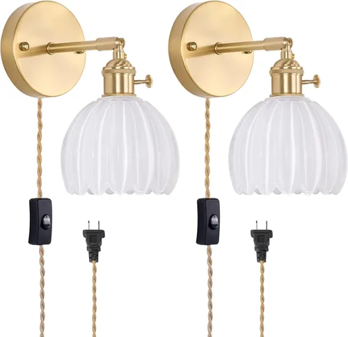 Miniatura 48 de Shenmoyl Aplique de Pared Vintage Operado por Batería con Linda Campana de Vidrio Tulipán Verde, Recargable Inalámbrica, Luz de Pared con Control