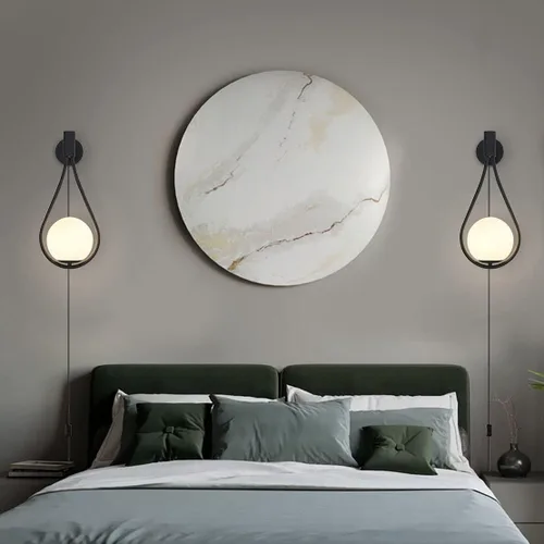 Miniatura 3 de BOKT Moderna lámpara de pared de vidrio negra para colgar en la pared, apliques de pared de mediados de siglo para dormitorio, con gota de agua