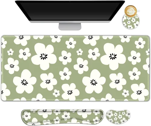 Miniatura 24 de Juego de alfombrilla de mouse grande para juegos, 4 en 1, alfombrilla de escritorio extendida para teclado con reposamuñecas, juego de alfombrilla
