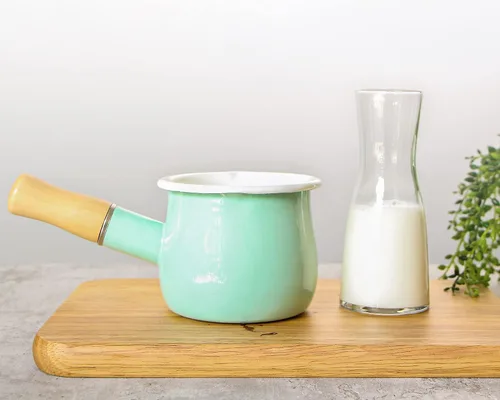 Miniatura 6 de Cacerola de leche esmaltada, mini calentador de mantequilla de 4 pulgadas, 18.6 fl oz, olla de leche de medio cuarto de galón, pequeña cacerola