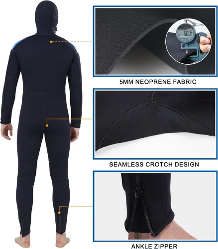 Miniatura 8 de DEHAI Traje de neopreno de 0.197 in para hombre, traje de neopreno para buceo, manga larga, cremallera trasera, cuerpo completo, traje de baño