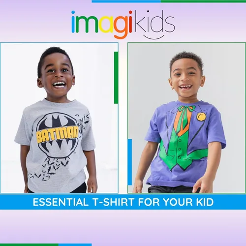 Miniatura 3 de DC Comics Paquete de 3 camisetas gráficas de Batman Joker Riddler de la Liga de la Justicia para niños pequeños y grandes