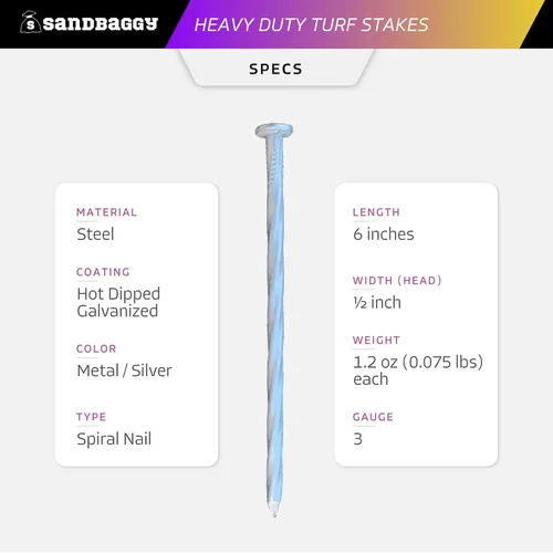 Miniatura 3 de Sandbaggy Estacas de Césped Artificial Galvanizadas de Servicio Pesado de 6" - Clavos de Paisaje en Espiral - Pinchos/Clavijas de Tierra - Césped