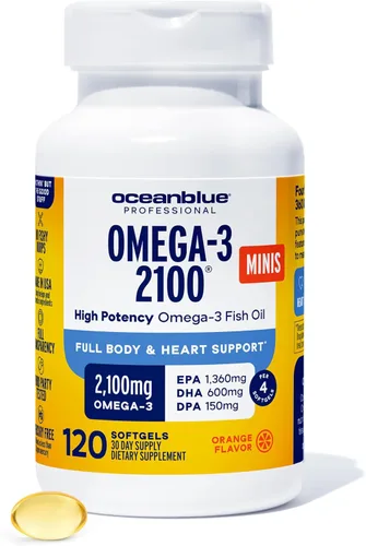 Oceanblue Mini cápsulas blandas profesionales Omega-3 2100 – Suplemento de triple fuerza DPA EPA DHA Omega 3 – Aceite de pescado capturado salvaje