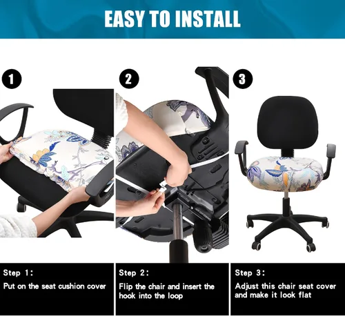 Miniatura 7 de Smiry Fundas de asiento impresas para silla de computadora de oficina, ajuste elástico, universal para silla giratoria de escritorio, lavables, Beige