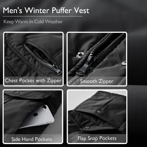 Miniatura 5 de CROYEE Chaleco acolchado de invierno para hombre con forro de piel suave, sin mangas