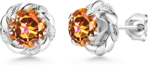 Miniatura 13 de Gem Stone King Aretes de plata de ley 925 de 0.236 in con piedra natal redonda para mujer