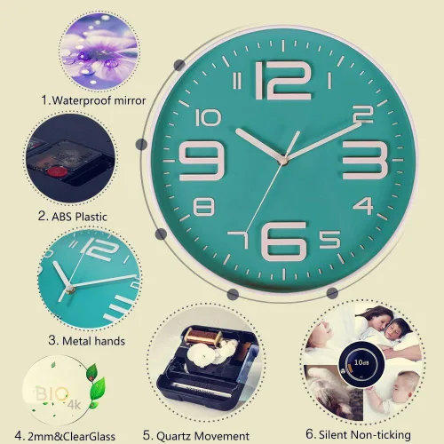 Miniatura 2 de Zaoniy Reloj de pared de cuarzo silencioso sin tictac con número 3D grande, diseño moderno, movimiento de barrido silencioso, decorativo para Verde