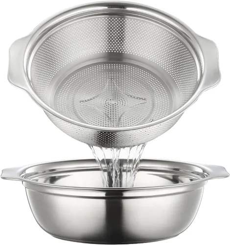 Colador de acero inoxidable para cocina de 2 cuartos de galón, colador microporoso con tazón para mezclar, colador de arroz para lavar verduras,
