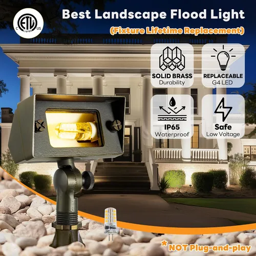 Miniatura 2 de Gardenreet Luz de Inundación de Bajo Voltaje para Exteriores - Luz LED de Lavado de Pared de Latón Sólido 12V, Paisajística de Cableado Fijo