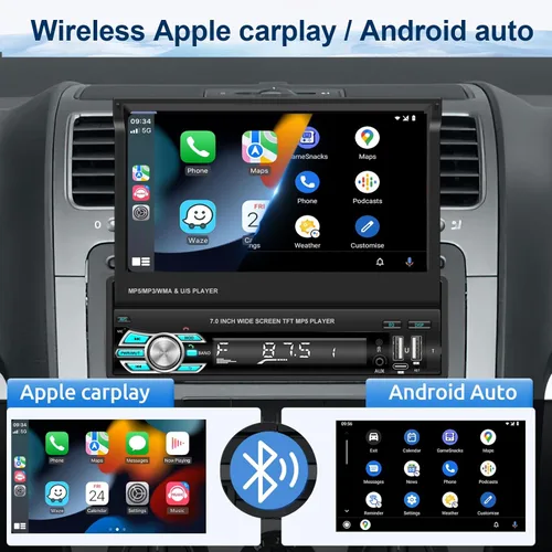 Miniatura 2 de Rimoody - Estéreo inalámbrico para automóvil con Bluetooth, pantalla táctil abatible de 7 pulgadas, reproductor MP5, compatible con Android Auto