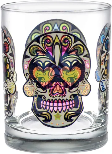 Miniatura 2 de Culver Festive Sugar Skulls - Vasos dobles decorados a la antigua, 13.5 onzas, en caja de regalo, juego de 2 unidades (transparente)