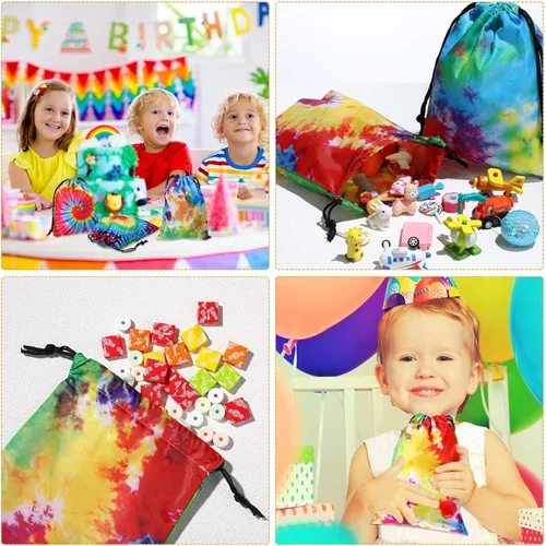 Miniatura 4 de 24 bolsas de regalo de fiesta de teñido anudado con cordón, bolsa de regalo de cumpleaños, bolsa de golosinas coloridas, bolsas de poliéster