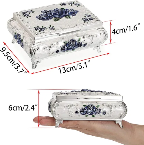 Miniatura 3 de Vintage Jewellery Box,Jewelry Treasure Box,Vintage Metal Small Jewelry Box Trinket Box with Red Flower Pattern, Retro Trinket Storage Box Jewelry