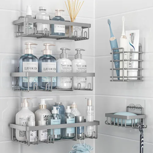 Miniatura 18 de Liuoud Juego de 5 Organizadores de Ducha Adhesivos para Pared, Estante para Interior de Ducha, Cesta de Almacenamiento de Baño Inoxidable Resistente