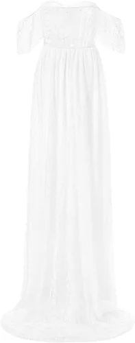 Miniatura 2 de Vestido de maternidad de encaje con hombros descubiertos para mujer, vestido de embarazo elegante de encaje para sesión de fotos de baby shower