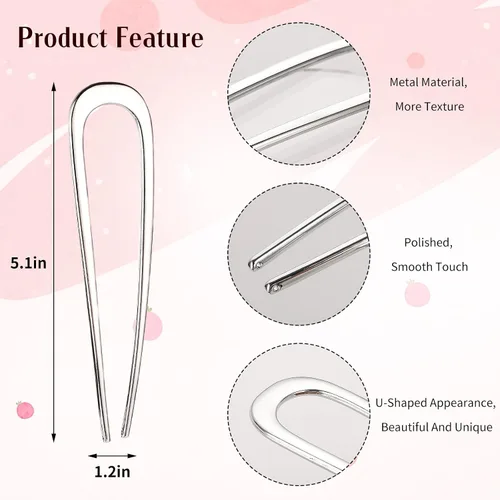 Miniatura 6 de 4 horquillas francesas para mujer, horquillas de metal en forma de U para moños (oro rosa/oro/plata/negro), tenedores de aleación de zinc