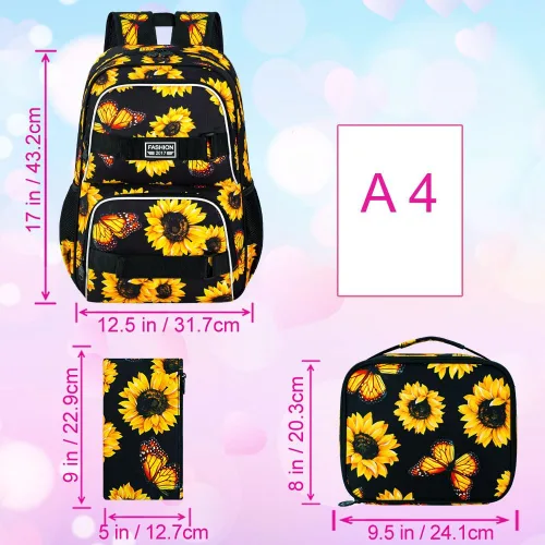 Miniatura 36 de Mochila para laptop, 16 pulgadas, bolsa escolar y bolsa de almuerzo, mochilas resistentes al agua para adolescentes, niñas, mujeres, estudiantes