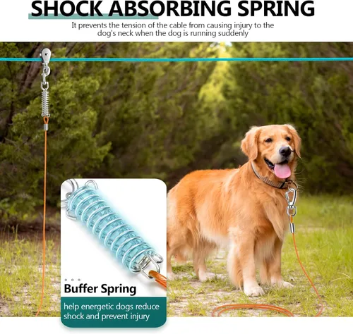 Miniatura 5 de Sistema de Trolley Profesional para Perros Corredores, Línea de Zip Resistente y Ajustable de 30 pies para Perros con Amarres de 10 y 15 pies