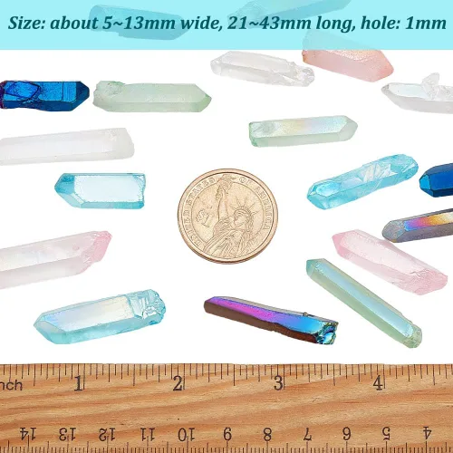 Miniatura 2 de OLYCRAFT 18 Piezas Puntas de Cristal de Cuarzo Natural 6 Colores Puntas de Cristal de Cuarzo Agujero de 1mm Cuentas de Cristales de Cuarzo Natural