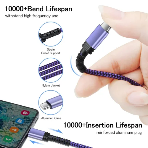 Miniatura 3 de Cable USB tipo C de 3 pies, paquete de 2 cables de carga rápida Android USB C, cable de teléfono para Samsung Galaxy S26/S25/S24/S23/S22/A54/A23/S21