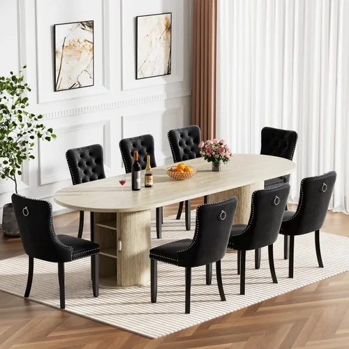 Miniatura 10 de Mesa de comedor redonda extensible de 94 pulgadas con base de almacenamiento, mesa de comedor expandible natural para 10, mesa de comedor de madera