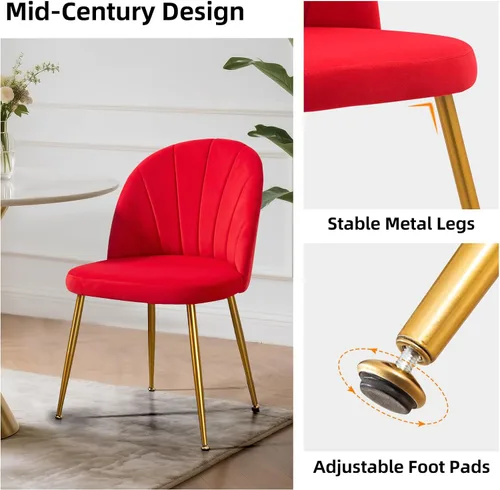 Miniatura 6 de Juego de 4 sillas de comedor de terciopelo, sillas de comedor modernas tapizadas de mediados de siglo, sillas decorativas sin brazos con patas
