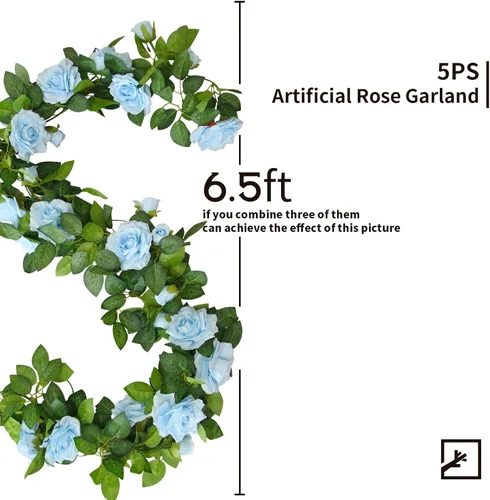 Miniatura 2 de ZIFTY 5 guirnaldas de flores azules de 32.5 pies, enredaderas de flores falsas, guirnalda floral artificial para colgar hiedra rosa para decoración
