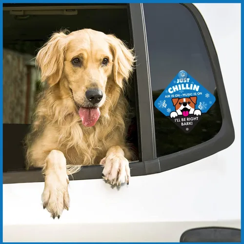 Miniatura 4 de Just Chillin - Letrero de seguridad para mascotas para ventana de automóvil, alerta de reproducción de música AC On para dueños de perros