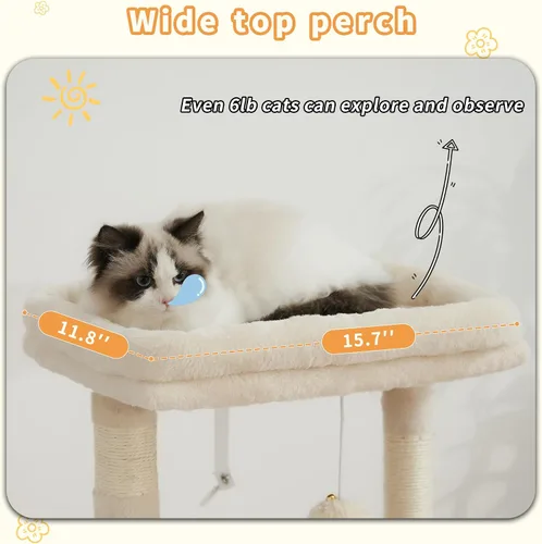 Miniatura 3 de Heybly Árbol para gatos, torre de gatito con cesta grande y suave para gatos, condominio para gatos con espaciosa cama para gatos con espacio