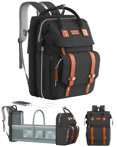 ISMGN Mochila para pañales con cambiador, bolsa de pañales grande, bolsa de bebé, bolsa de pañales negra, negra