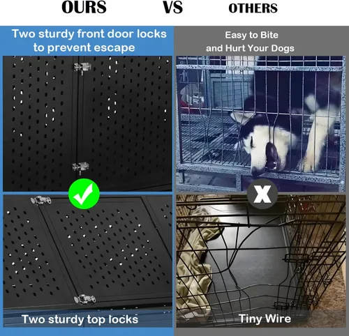 Miniatura 2 de Jaula para perros indestructible de 44 pulgadas con ruedas, jaula de acero a prueba de escapes para interiores, doble puerta, alta ansiedad