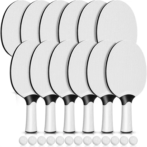 Junkin Juego de 12 raquetas de tenis de mesa profesionales, raquetas de tenis de mesa compuestas portátiles de goma con 12 pelotas para interiores y
